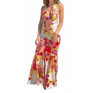 Y2K Satin Floral Open Back Mermaid Maxi Dress